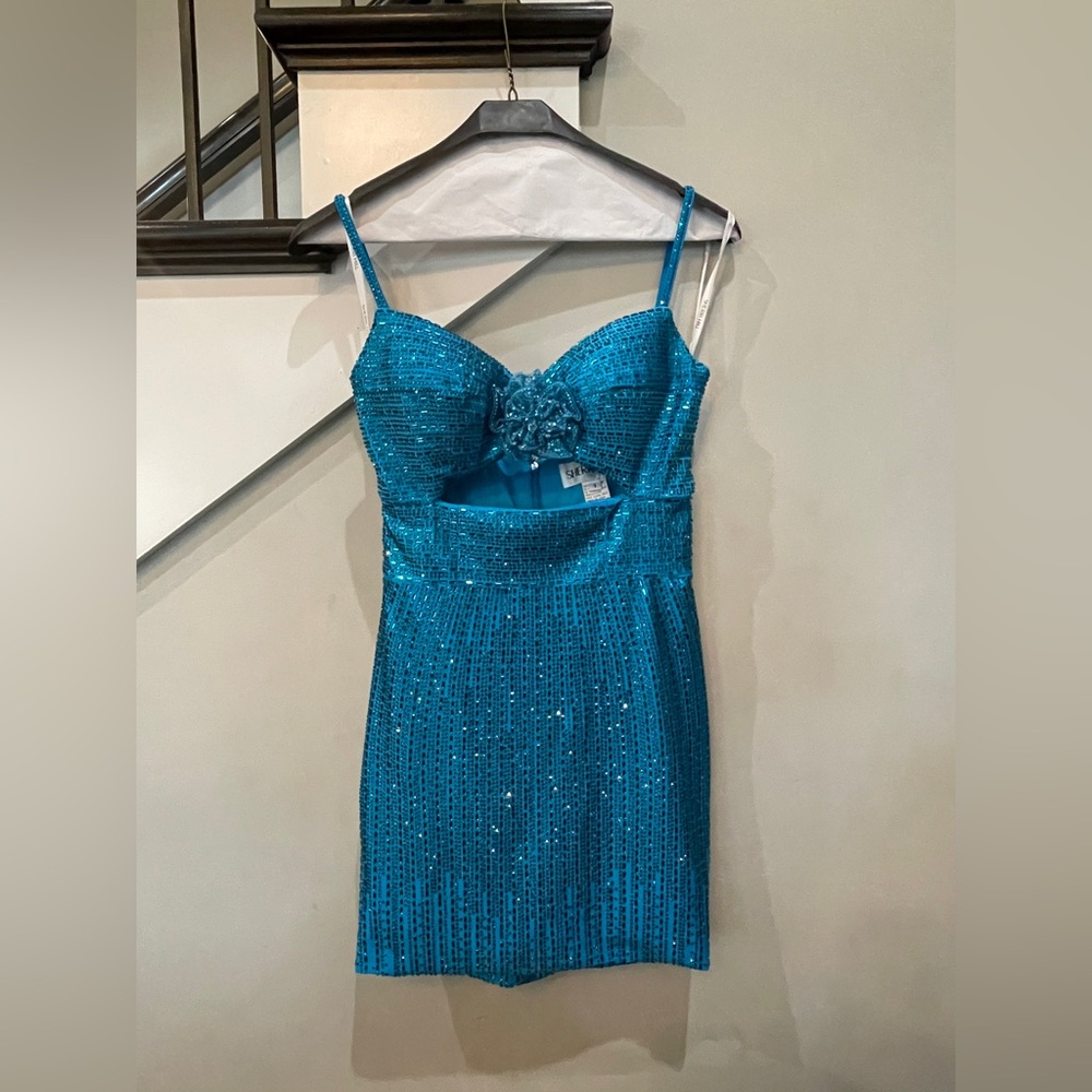 Sherri Hill Turquoise Sequin Gown